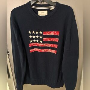 Vintage American Flag Crewneck Sweater Men L Navy Patriotic Preppy USA 250 Years